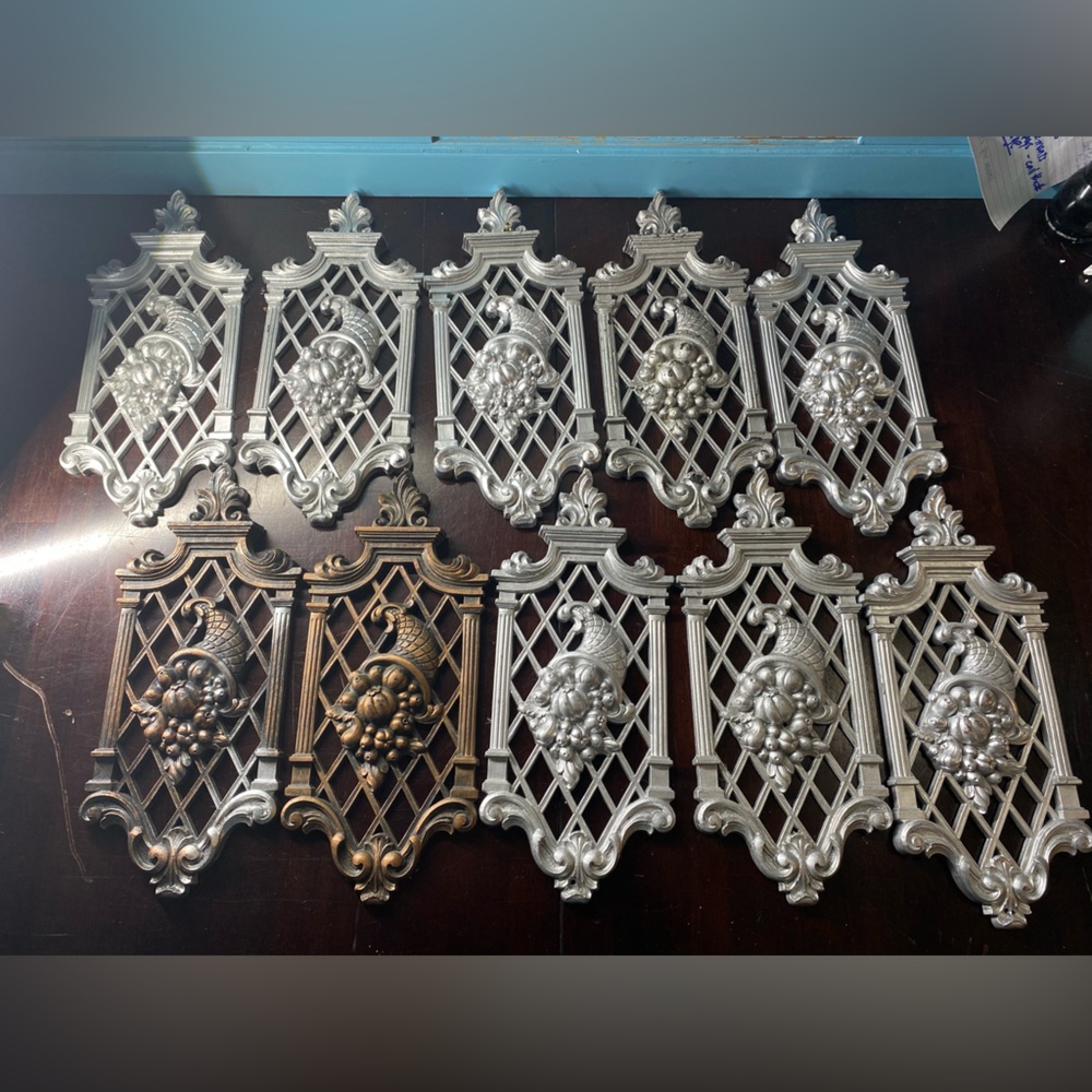 Set of 10 vintage Coppercraft wall hangings cornucopia design painted
